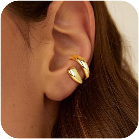 Gold Plated Copper Non Piercing Ear Cuffs for Women - Trendy, Hypoallergenic, Cl - Picture 1 of 6
